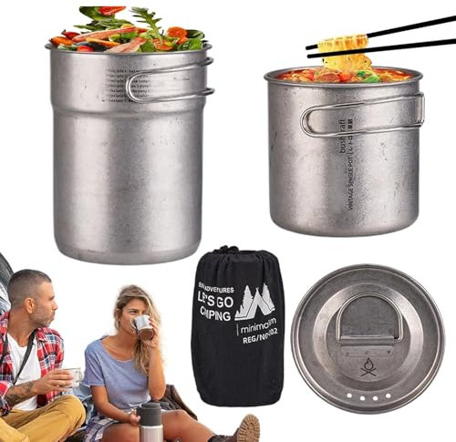 Acunny Kit de cuisine de camping, ustensiles de cuisine en acier inoxydable, deux casseroles de camping pliables et portables avec poignée pour pique-nique sac à dos, urgences en plein air et voyages