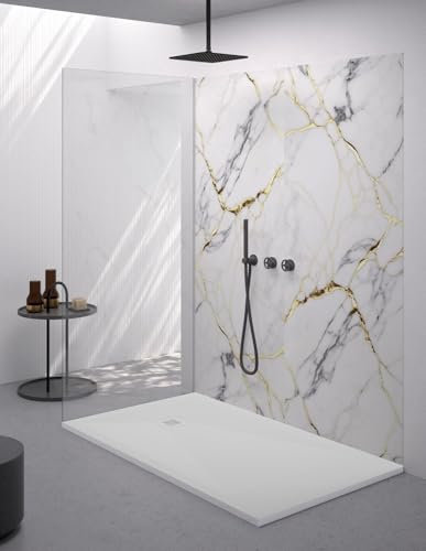 Piatto doccia rettangolare 70x170 cm effetto pietra marmoresina con griglia in tinta bianco ASIA
