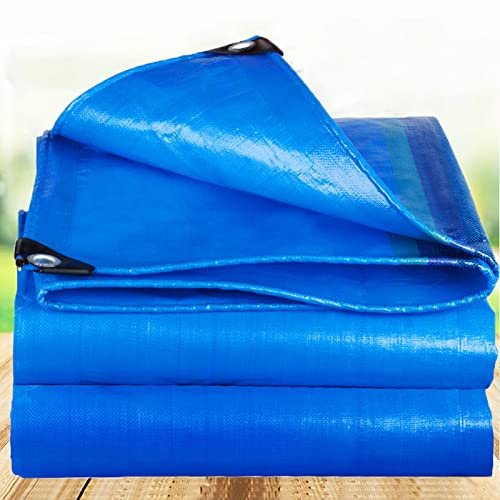 Telone impermeabile resistente, 200 g, in polietilene blu, con occhielli, copertura rinforzata, per mobili da giardino per uso esterno, 3 x 14 m