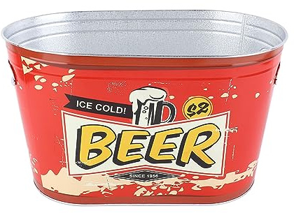 Large Capacity Oval Beer Bucket, Iron Champagne Ice Bucket with Side Handle Tailgating, Party Drink Cooler for Wine Soda Beer (Cold Style) (Ice-Cold-Beer) (Beer)