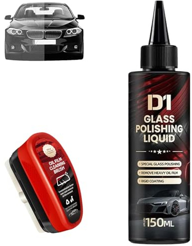 D1 Glass Polishing Liquid Glass Car Polish, Auto Polishing Compound Windshield Cleaner Oil Film Remover, Anti-Fog Hydrophobic Coating Spray, Scratches, Wiper Marks & Oil Film with Sponge(1pc-b)