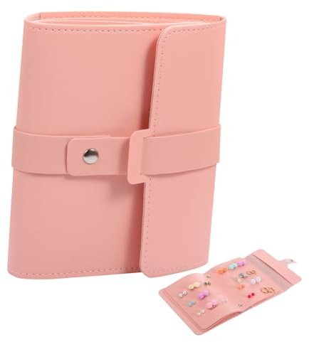iplusmile Organizer Per Orecchini in Pelle Rosa, Porta Orecchini Da Viaggio Portatile, Astuccio Per Gioielli Di Grande Capacità Protezione Antigraffio, Borsa Organizer Per Gioielli Da Donna e Ragazza