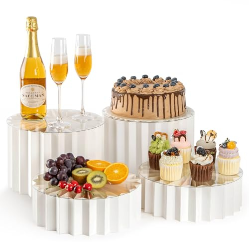 PUERSI 4 Stück Buffet Ständer, Faltbare Tortenständer Buffet Zubehör | für Partys, Cake Stand, Lebensmittelständer, Acryl & Karton Display Ständer für Hochzeiten, Dessert, Cupcake – Weiß