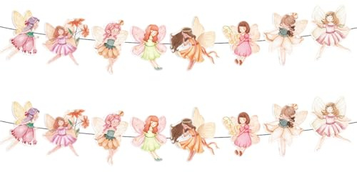 VGRDTM Fairy Party Decorations, Fairies Decorations, Fairy Birthday Decoration, 16pcs Enchanted Banner Set with 8 Unique Designs for Girls Wonderland Theme Hanging Decor
