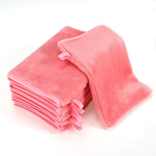 PHOGARY Mikrofaser Flanell Waschhandschuhe Waschlappen Gesicht, Flauschige Bad Waschlappen für Baby Kinder, Wiederverwendbare Make-up-Entferner-Handschuhe, 13x20 cm, 6 Stück, Rosa