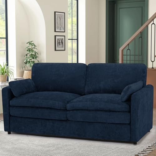 ACMEASE 69” Chenille Loveseat Sofa w/Arm Pillows, Upholstered 2-Seater Sofa w/Comfortable Back Cushions, Modern 2 Seats Couch w/High-Density Foam for Living Room, Apartment, Office, Blue