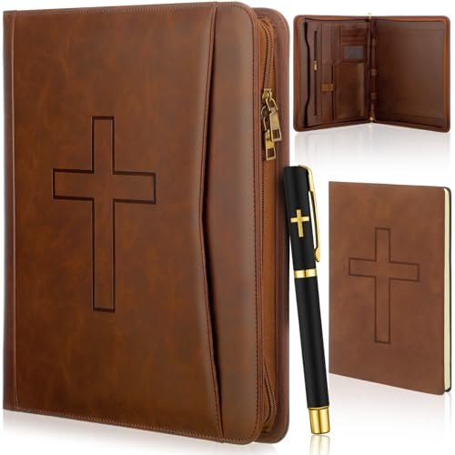 Fuyoooo 3 Pcs Father's Day Christian Gifts for Church Men Pastor's Appreciation Gifts Leather Bible Verse Portfolio Scripture Notebook Bible Pen Religious Coworkers Pastor(Cross)
