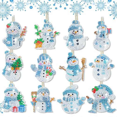 12 Stück Diamond Painting Weihnachten Anhänger Set,5D Diamond Painting Weihnachten Anhänger, für Weihnachtsbaum Deko Adventskalender,Kann an Weihnachtsbäumen