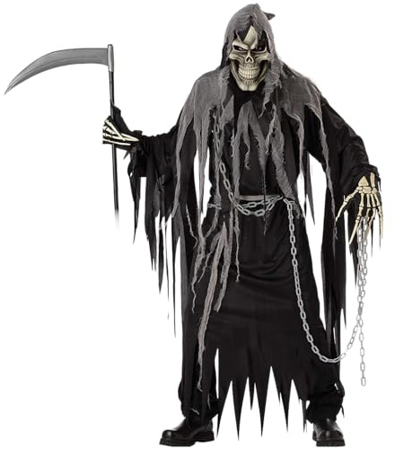 Kreeqe Misterioso costume di Halloween per adulti (uomo) – Ultimo minuto in stile fantasy europeo con puntello di scena di falce (nero, taglia M)