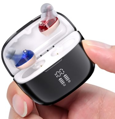 HIBRIQ Wiederaufladbarer Soundgerät für Erwachsene, kristallklarer Klang, diskretes, unsichtbares Im-Ohr-Design, automatische Ein-/Ausschaltung, LED-Akkustandsanzeige, inklusive Ladeetui, einfache Bed