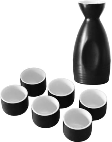 NUOBESTY Juego de Botella y 6 Tazas de Sake de Cerámica Japonesa Vaso y Decantador para Vino de Arroz Juego Tradicional para Bebida Caliente y Fría Copas Pintadas a Mano Set para