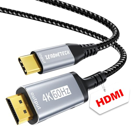Cable USB-C a HDMI 2m 4K@60Hz【sin retardo,unidireccional】,nailon trenzado+chapado en oro,solo USB-C con modo DP Alt,compatible con Thunderbolt4/3,iPhone17/16/15,MacBook,iPad,Galaxy y portátiles