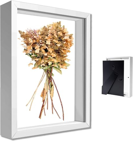 Aarcyye Bilderrahmen zum Befüllen, Tiefer Bilderrahmen zum Befüllen 10 x 15 cm, Tiefer Rahmen für Wand und Desktop, 3D Objektrahmen Tiefer 3cm, Quadratischer Stereoskopischer Rahmen, Weiß