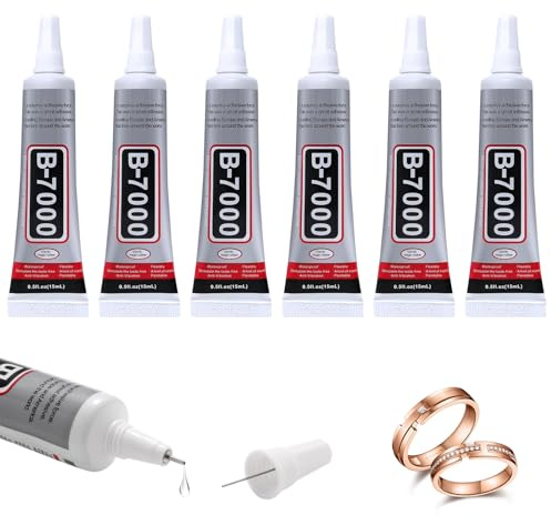 6x15ml B-7000 Glue,High Viscosity Bedazzling Glue with Precision Tip,Multi-Purpose for Rhinestones Crafts Jewelry Fabric Leather Wood Glass Metal DIY