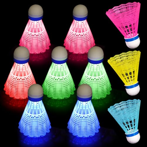 Herbst 10 palline da badminton a LED, in nylon, per principianti e professionisti, antivento, quattro colori, per giorno e notte