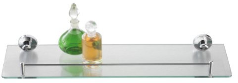 axentia Wandablage aus Glas mit verchromter Fassung als Badregal - Wandregal Bad & WC - Badablage für Spiegel & Waschbecken - Glasregal 50 cm - Badezimmer-Regal mit Reling aus Chrom & Glasablage klar