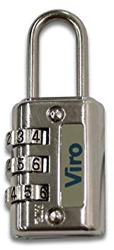 Viro | Lucchetto per valigie e armadietti a Combinazione Variabile con 3 Combinatori, Base 20mm, Finitura Nichelata