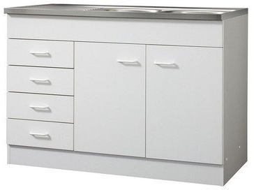 Spülenschrank Start mit 2 Türen, 4 Auszügen und 1 Auflagebecken Farbe: Weiß, Größe: 120cm W x 60cm T