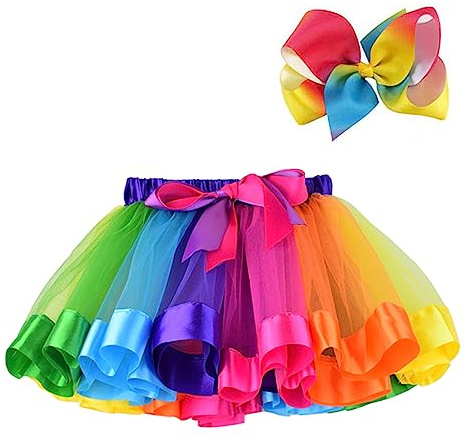BGFKS Layered Ballet Tulle Rainbow Tutu Skirt for Little Girls Dress Up with Colorful Hair Bows (Rainbow,4-8X)