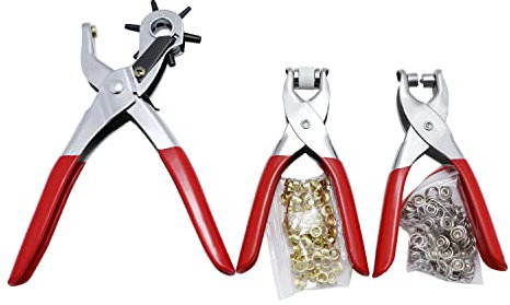 3 Pieces Revolving Hole Punch&Eyelet Plier &Press Snap Plier with Eyelets Grommets and Pliers (B)