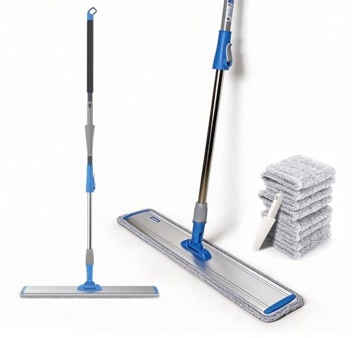 Microfiber Wet Mops 24 in Heavy Duty Flat Floor Mop Adjustable Handle with 4 Washable Mop Clothes