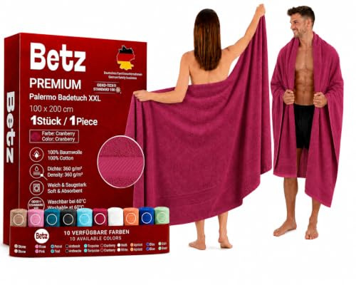 Betz Drap de Bain XXL 100 x 200 cm 100% Coton – Serviette de Sauna et de Plage en Tissu éponge Doux – Facile d'entretien et très absorbante – Série Palermo - Couleur Rouge Canneberge