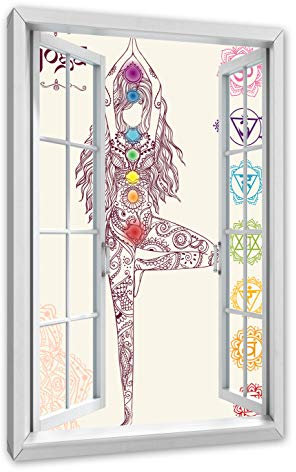 Pixxprint Yogafigur in der Tree Pose, Fenster, Größe: 80x60cm, Leinwandbild, fertig gespannt, Wandbild, Dekoration, Kunstdruck, kein Poster