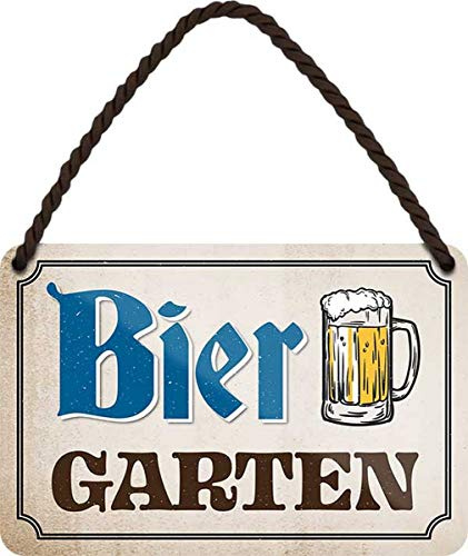 WOGEKA ART Retro Blechschild - Biergarten Bier - witziger Spruch als Geschenk-Idee zum Geburtstag Weihnachten als Dekoration 18x12 cm Vintage-Design Hänge-Schild aus Metall HS482