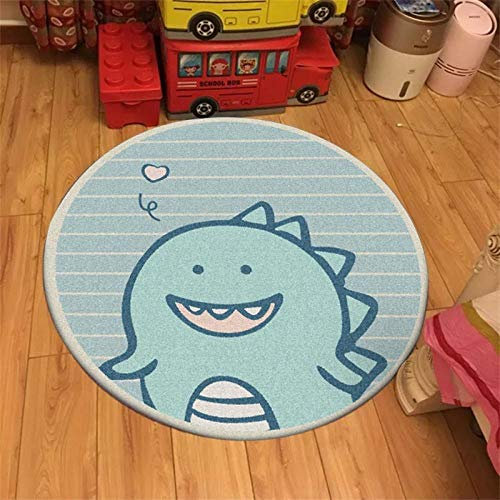 Outdoor-QJ Kinderteppich Spielteppich Kinderzimmerteppich Runder Netter Karikatur-Cyan-Baby-Dinosaurier für Wohnzimmer, Schlafzimmer, Kinderzimmer, Babyzimmer 1 60CM