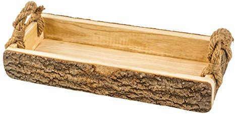 Dekoratives Tablett Exklusives Serviertablett Braun aus Holz mit Rinde und Griff 41x17 cm