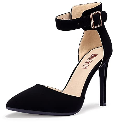 IDIFU Women's IN4 Tara Stiletto High Heels Closed Toe Pumps Ankle Strap Wedding Business Evening Dress Shoes for Women Lady Bride (Black Nubuck, 8 M US)