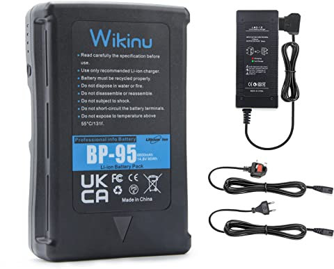 Wikinu 95Wh 6600mAh V-Mount/V-Lock Akku Kompatibel mit Sony Video Kamera Camcorder und Adapter für Broadcast LED Licht, Monitor, BMCC, DSLR, Smartphone (Enthält D-Tap-Kabel und Ladegerät)