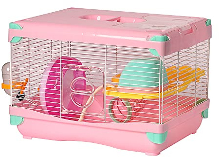Jaula para Hámster Jaula para Hámster 36 * 25 * 27cm jaulas Hámster para pequeños roedores con Tubos (Rosa)