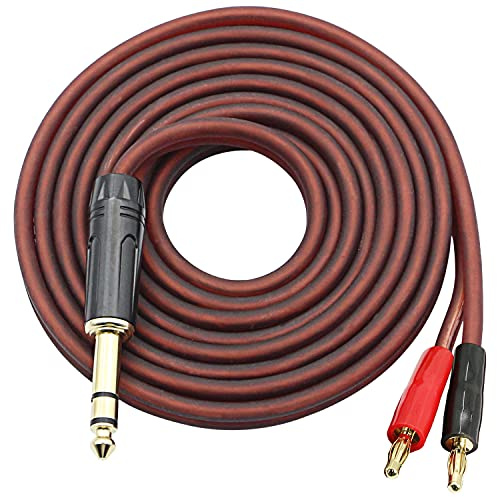 XMSJSIY 6.35mm 1/4 TRS to Banana Plug Speaker Cable, 6.35mm 3 Pole Speaker Cable with 4mm Banana Plug 2pcs OFC HiFi Speaker Wire for DJ Application Guitars Mixer Headphone Jack- (2m)