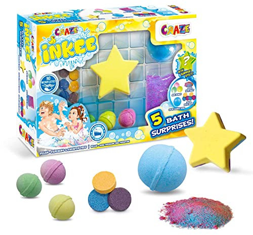 INKEE 5 Bath Surprise Set | Badeset mit 5 Badeüberraschungen für Kinder - Badestaub, Farbbadtabletten, Farbwechsel Badebombe, Foamy Star und Mini-Badekugel