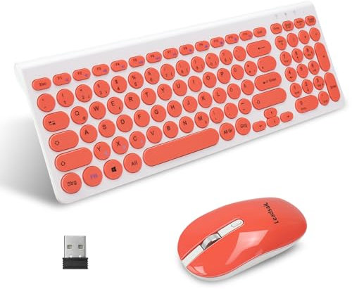 LeadsaiL Set di mouse per tastiera senza fili, mouse ergonomico e tastiera, tastiera wireless PC e mouse, layout tedesco QWERTZ, tasti silenziosi e tasti del mouse, macOS PC, computer portatile rosa