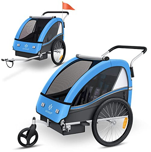 KESSER® Kinderfahrradanhänger Sport-RX 2in1 Jogger & Buggy 5-Punkt-Gurt Sicherheitsgurt 360° Vorderrad Kinderfahrradanhänger Reflektoren für 1-2 Kinder (max. 40 kg) Getränkehalter & Smartphonefach