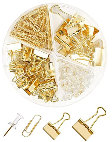 Creechwa Paper Clips Binder Push Pin Set, Assorted Sized Binder Clips