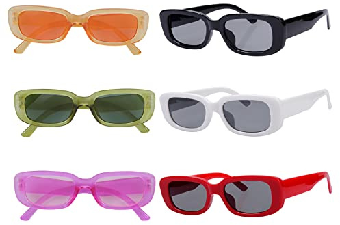 WEDNOK 6 Paare Partybrille 80er Jahre Brille Retro Sonnenbrille Eckig Neon Gläser Rapper Kostümbrille für Karneval Mottoparty Rock´n´Roll Kostümzubehör Damen Herren, Einheitsgröße