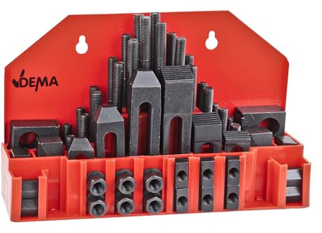 Spannwerkzeug Sortiment Set M12 58-tlg. Stiftschrauben Stufenblöcke Stufenspanneisen T-Nutensteine Bundmuttern Verlängerungsmuttern zum Bohren und Fräsen