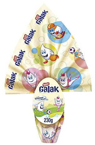 GALAK Uovo di Pasqua 2025 Cioccolato Bianco con Sorpresa e 2 Cioccolatini 240g