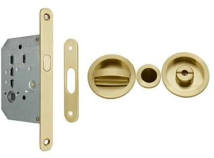 AZERODESIGN -Cerradura Puerta Corredera -Mirador Puerta Corredera -Cierre Puerta Corredera -Juego Kit Puertas Correderas -Cerradura puerta Diametro 56mm Latonado brillo