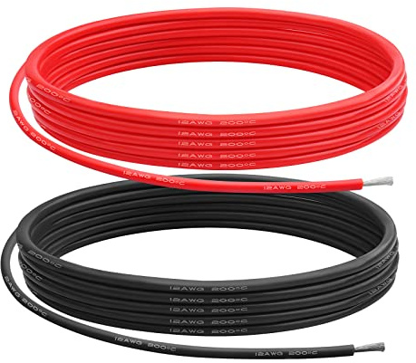 12 Gauge Silicone Wire 12 AWG Electrical Cable 6M（3m Red & 3m Black） | Soft & Flexible 680 Strands of 0.08 mm Tinned Copper High Temperature Resistant Wire for Arduino Projects/RC Cars/Boat/Drones