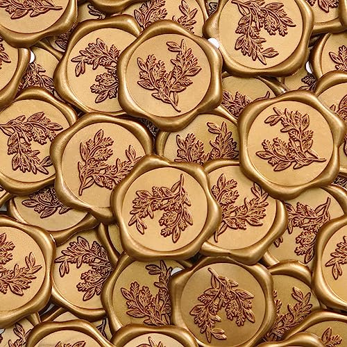 UNIQOOO Wax Seal Stickers - Eucalyptus Wedding Invitation Envelope Seal Stickers, 50 Pcs Self- Adhesive Antique Gold Stickers, Perfect for Invitation, Christmas, Gift Wrapping, Party
