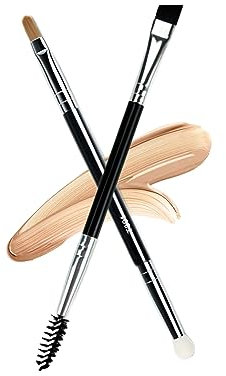 Ksvsonrvi Eyebrow Brush + Concealer Eye Makeup Brush Set， 2PCS Professional Double-Ended Angled Brush and Spoolie Brush, Black