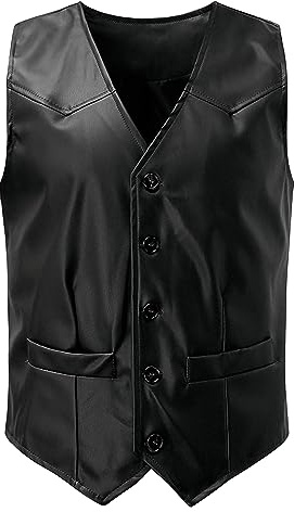 EFOFEI Hombres Cuello V Vaquero Chaleco Tradicional Smart Chaleco PU Cuero Negro XXL