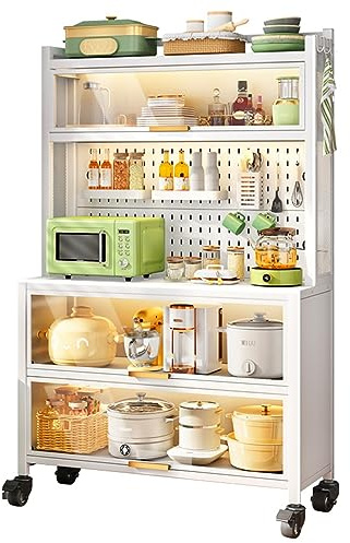Etagere Cuisine – Comptoir De Boulanger, éTagèRe De Four à Micro-Ondes, Organisateur De Station De Café avec Portes Rabattables pour Clapier De Cuisine, Maison, Bureau, Garde-Manger, Garage (Color :