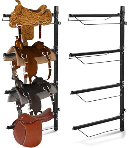 Paterr Sattelständer, verstellbar, 4 Etagen, Wandmontage, Sattelständer, strapazierfähig, für Western- und Englisch-Sattelständer, hält Zaumzeug, Pad, Zubehör für Pferde, 132 x 63 x 27 cm, 2 Stück