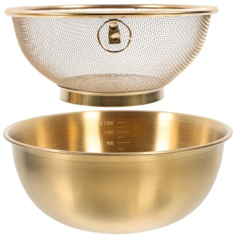 Ciieeo Colador de acero inoxidable con cuenco – Juego de 2 cestas escurreplatos multifuncionales para lavar frutas verduras y arroz 18 cm