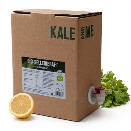 Kale&Me Bio Selleriesaft mit Zitrone – Bag-in-Box 3L – 95% kaltgepresster Selleriesaft – vegan, ohne Zusatz- & Konservierungsstoffe – reich an Kalium – inkl. Zapfhahn